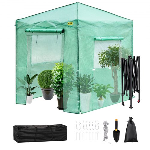 

VEVOR 8'x 6'x 8' Pop-Up Greenhouse, Set Up in Minutes, Portable Greenhouse with Doors & Windows. High Strength PE Cover & Powder-Coated Steel Construction