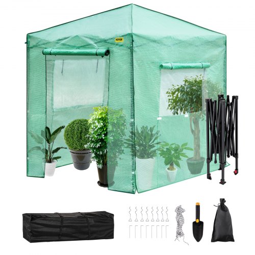 VEVOR 8'x 6'x 8' Pop-Up Greenhouse, Set Up in Minutes, Portable Greenhouse with Doors & Windows, High Strength PE Cover & Powder-Coated Steel Construction
