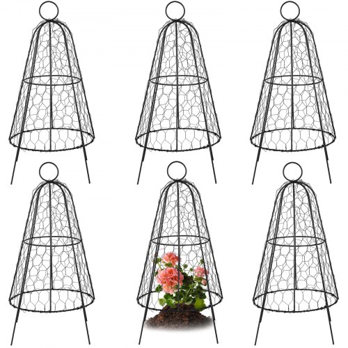 

VEVOR Chicken Wire Cloche, 6 Packs 12.2" Diameter x 20" Height, Plant Protector and Cover with Zip Ties, Sturdy Metal Cage Garden Protection from Animals, No Assembly Required, Black