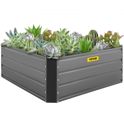 VEVOR Galvanized Raised Garden Bed, 40"x 40"x 16" Metal Planter Box, Gray Steel Plant Raised Garden Bed Kit, Planter Boxes Outdoor for Growing Vegetables, Flowers, Fruits, Herbs, and Succulents