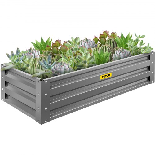 VEVOR Galvanized Raised Garden Bed, 48" x 24" x 10" Metal Planter Box, Gray Steel Plant Raised Garden Bed Kit, Planter Boxes Outdoor for Growing Vegetables, Flowers, Fruits, Herbs, and Succulents