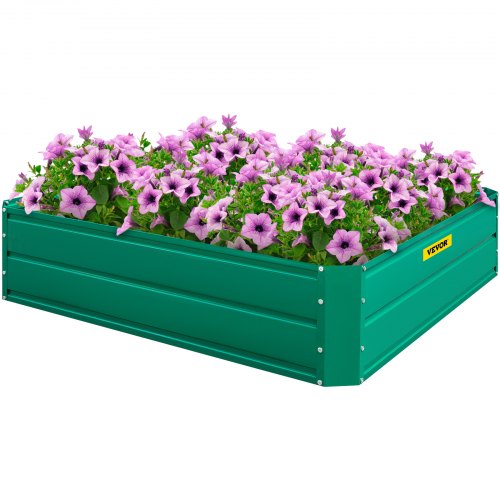 VEVOR Galvanized Raised Garden Bed, 48" x 36" x 12" Metal Planter Box, Green Steel Plant Raised Garden Bed Kit, Planter Boxes Outdoor for Growing Vegetables, Flowers, Fruits, Herbs, and Succulents