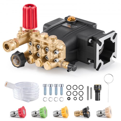 VEVOR Pressure Washer Pump, 19mm(3/4") Shaft Horizontal Triplex Plunger, 227 bar(3300 PSI), 9.5 L/min(2.5GPM), Replacement Power Washer Pumps Kit with 5 Nozzles, Compatible with Simpson MorFlex 40224, 40225, 40226, Santoprene
