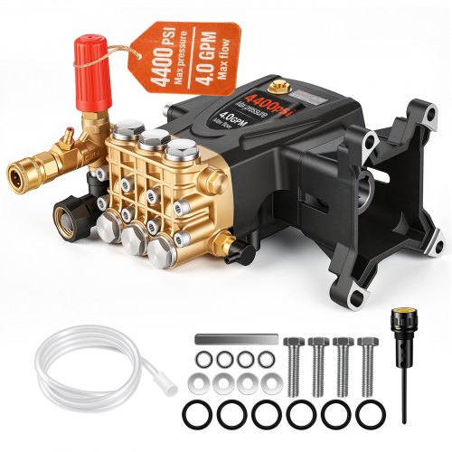 VEVOR Pressure Washer Pump, 1" Shaft Horizontal Triplex Plunger, 4400 PSI, 4 GPM Flow, Replacement Power Washer Pumps Kit, Parts Washer Pump, Compatib
