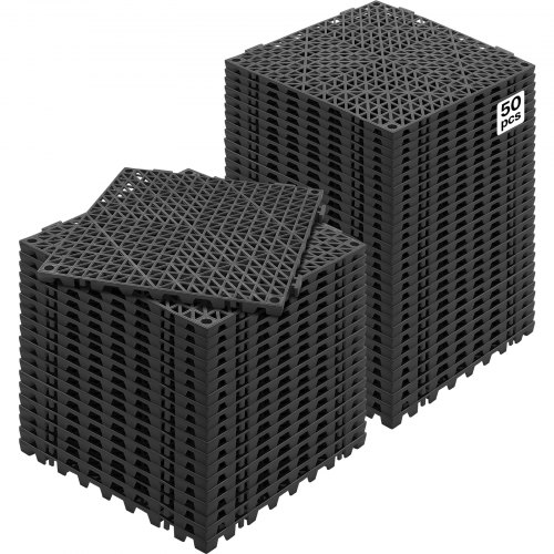 

VEVOR Modular Interlocking Cushion, 50 Pack 12" x 12" Splicing Drainage Mats, Soft PVC Interlocking Drainage Floor Tiles, Non-Slip Drainage Holes for Restroom, Bathroom, Kitchen, Pool, Wet Areas, Blac