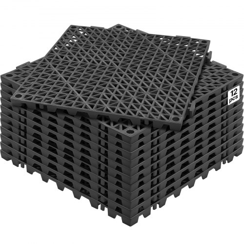 

VEVOR Modular Interlocking Cushion, 12 Pack 12" x 12" Splicing Drainage Mats, Soft PVC Interlocking Drainage Floor Tiles, Non-Slip Drainage Holes for Restroom, Bathroom, Kitchen, Pool, Wet Areas, Blac