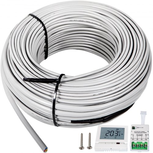 VEVOR Floor Heating Cable 145.3 Square Feet Durable Floor Tile Heat Cable, Waterproof and Insulated, with Convenient Temperature Control Panel, Rapid Heating Cable Under Floor w/No Noise or Radiation