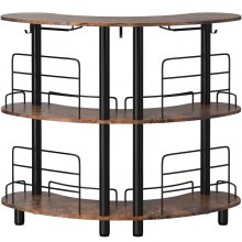 VEVOR Home Bar Unit, 3 Tier for Liquor with Upgrade Guardrails, Corner Stand Table with Storage Shelves Wine Glasses Holder & Iron Lantern Ring for Kitchen, Pub (Rustic Brown)