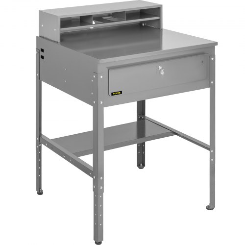 

VEVOR Flat Top Shop Desk Grey with Pigeonhole Compartments 31.5"W x 26.8"D x 41.3"H Flat Shop Work Desk Iron Material w/ Powder Coat Finish Shipping and Receiving Desk w/ Drawer for Office & Warehouse