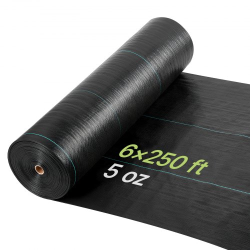 VEVOR Weed Barrier Fabric Heavy Duty, 6x250FT 5oz Landscape Fabric, Woven Weed Blocker Fabrics, Garden Fabrics Weeds Barrier, Weeds Control Ground Cover, Geotextile Webbing, Gardening Mat, Black