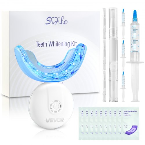 

VEVOR Teeth Whitening Kit with LED Light, 32 LED Accelerator Lights, Whitening Strips, Pens and Gel Syringes, U-Shaped Tray, Wireless Portable Kit Fast and Effectively Removes Stubborn Stains
