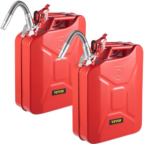 VEVOR Jerry Fuel Can, 20 L Portable Jerry Gas Can with Flexible Spout System, Rustproof ＆ Heat-resistant Steel Fuel Tank for Cars Trucks Equipment, 2PCS Red