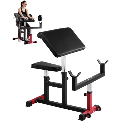 VEVOR Preacher Curl Bench, Strength Training Biceps Machine, Max load 440 LBS Home Gym Equipment, Seated Arm Isolated Barbell Dumbbell Bicep Station, Adjustable Weight Benches for Home Gym