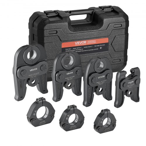 

VEVOR 7PCS VMP Pressing Kit 1/2" to 2" - 3PCS Press Jaws, 3PCS Press Rings, 1PCS Actuator - Compatible with Megapress Carbon Steel Pipes, Work with 32KN Standard Press Tools - with Case