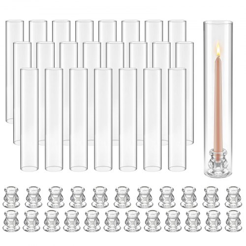 

VEVOR Hurricane Candle Holders Set of 24, Φ2.56 x 13.78 in Tall Clear Glass Cylinder Candleholder Sleeve, High Borosilicate Glass, Wind Protection for Wedding, Table Centerpiece, Party, Home Decor