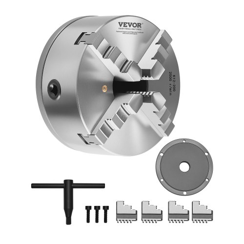 

VEVOR 4-Jaw Lathe Chuck, 8 Inch (200 mm), Self-Centering Chuck with 1 1/2 in-8 Threaded Backing Plate, 0.16-7.87 in (4-200 mm) Clamping Range with T-wrench Screws, HT300 Material, for Wood Metal Lathe