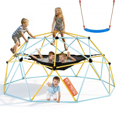 VEVOR Climbing Dome, for Kids 3 to 10 Years Old,10FT Geometric Dome Climber with Hammock and Swing, Jungle Gym Supports 750LBS and Easy Assembly, with Climbing Grip, Outdoor Backyard Play Equipment