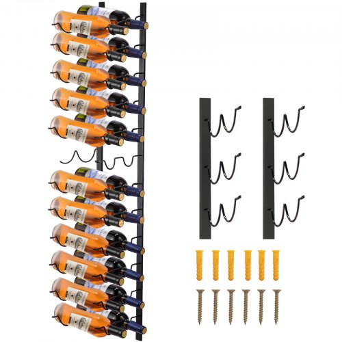 VEVOR Wall Mounted Wine Rack, 12x2 Bottles Wine Holder Towel Rack, Black Steel V