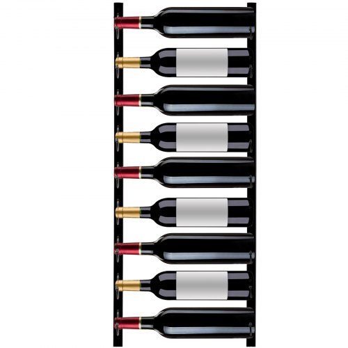 VEVOR Wall Mounted Wine Rack, 9 Bottles Wine Holder Towel Rack, Black Steel Vertical Wine Rack, Modern Decorative Wall Mounted Wine Bottle Holder, Forward Design Simple Storage Wall Rack 35 x 6 x 1 In