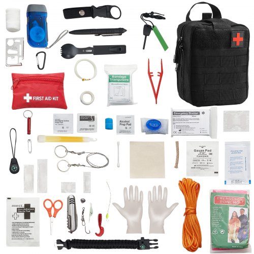 VEVOR Survival First Aid Kit, 250 Pieces, 600D Nylon Trauma First Aid Bag, Survival Gear and Equipment, Emergency Kits, for Men Women Camping, Boat, E