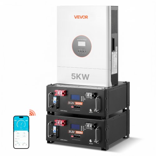 Vevor Home Power Station Backup Power, 5120Wh, LiFePO4 Lithium Battery, Support Communication, Bluetooth and WiFi, AC 5000W Inverter, Fast Charge, for Home Backup, Emergency, Solar System Components