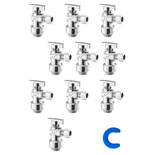 

10 Pack Angle Stop Valve Push-to-Connect 1/2" PTC x 3/8" OD Compression 1/4 Turn