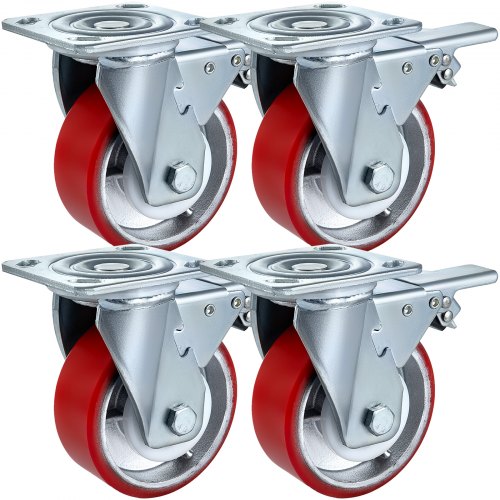 VEVOR 4 Pack Caster Wheels 5 x 2 Inch with Dual Locking Polyurethane Swivel Caster 360 Degrees Heavy Duty Casters Iron Core Plate 800LBS Capacity per Wheel