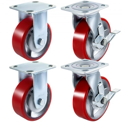 Vevor 4 Pack Swivel Caster Polyurethane 6 X 2 On Steel Wheel 2 Brake 2 Rigid