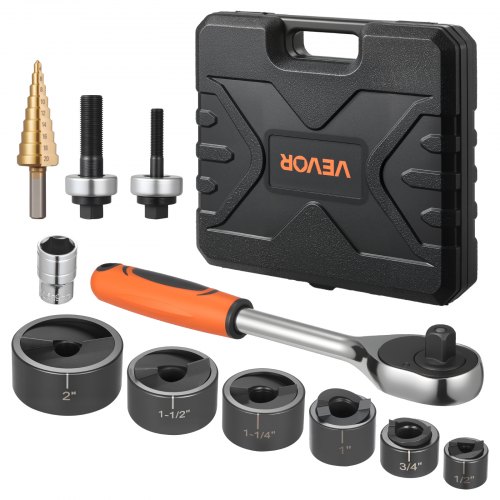 

VEVOR Knockout Punch Set, 1/2 to 2 inch SLUG-Buster Ratchet Knockout Set, Ratchet Wrench Knockouts Punch Sets for Aluminum, Mild steel, Fiberglass, Plastics, 6 Die Sizes, 40Cr Steel Ko Tool Kit