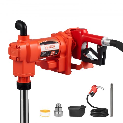 VEVOR Fuel Transfer Pump 110V, 15 GPM 57 L/min, AC Electric Oil Transfer Pump, with Auto Shut-Off Fuel Nozzle & Discharge Hose, High Flow Kit for Gasoline, Diesel, Kerosene, Biodiesel, Ethanol Blends