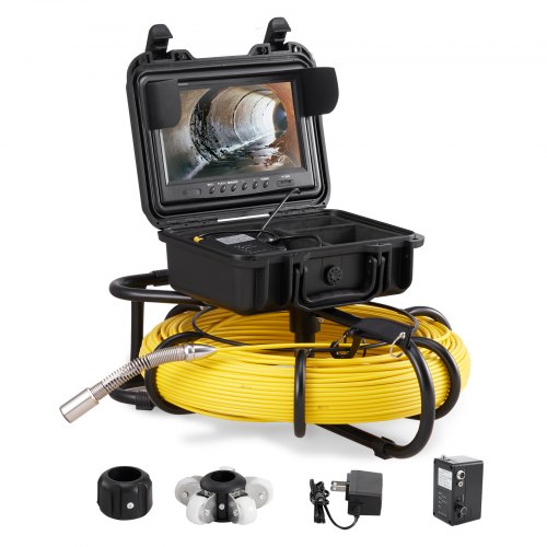 VEVOR Sewer Camera, 393 ft/120 m, 9″ Screen Pipeline Inspection Camera with DVR Function, Waterproof IP68 Camera with 12 Adjustable LEDs, with a 16 GB