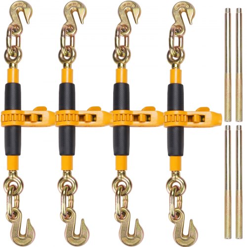 

VEVOR 4PCS Ratchet Chain Binder, 5/16"-3/8" Heavy Duty Load Binders, with G80 Hooks 7,100 lbs Secure Load Limit, Labor-saving Anti-skid Handle, Tie Down Hauling Chain Binders for Flatbed Truck Trailer