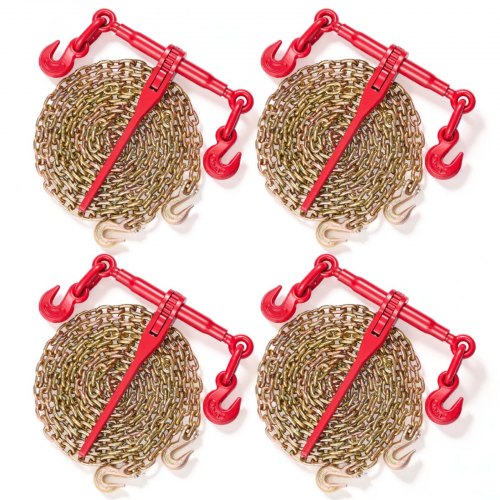 VEVOR Chain Load Binder, 5/16" Tie Down Kit with 5400LBS Working Load Capacity and Two Grab Hooks, Includes (4) Ratchet Binders - (4) 21' Grade 80 Chains, Transport Load Package for Hauling, Towing