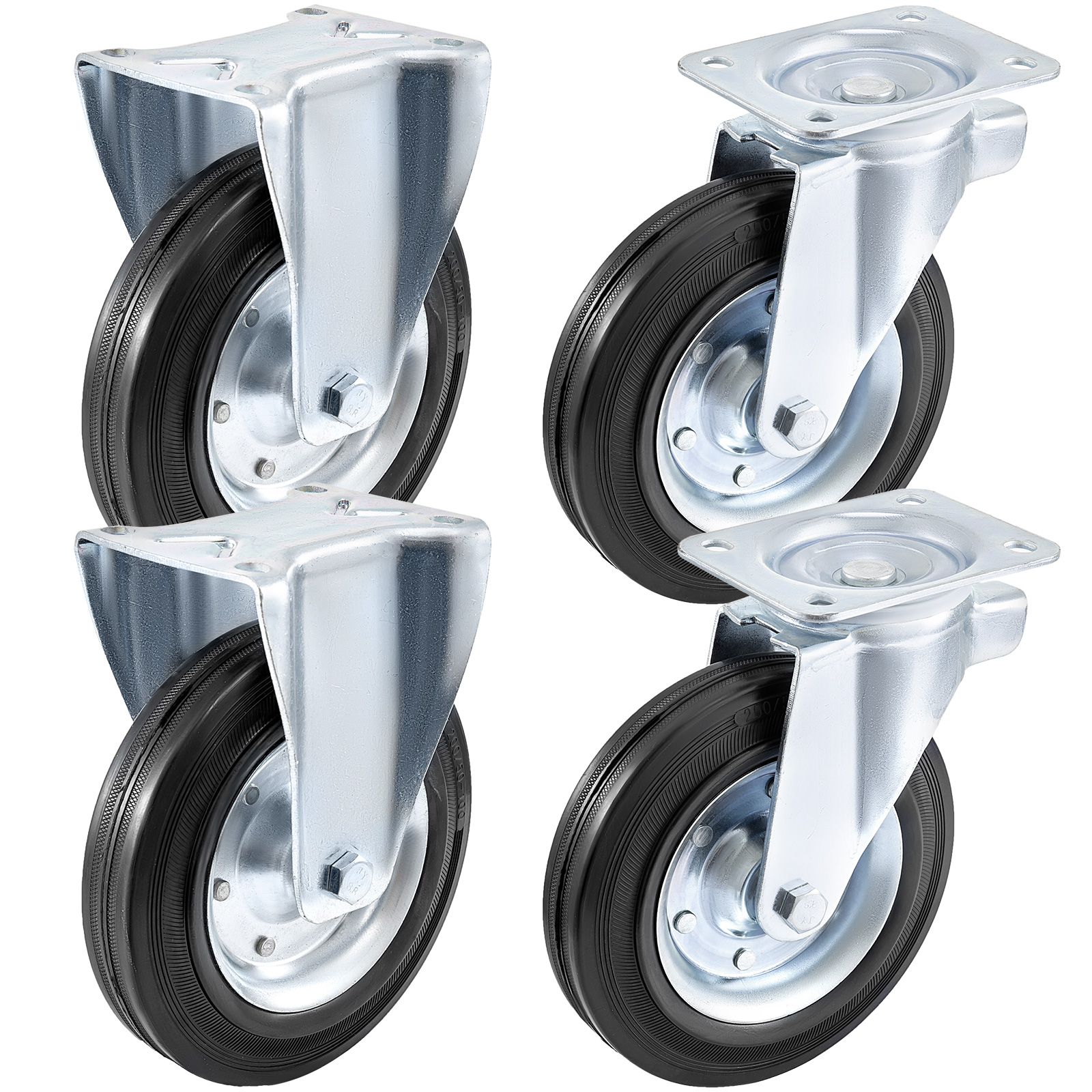 8" Casters 2 Rigid & 2 Swivel Rubber Steel Steel Floor Protection No Noise от Vevor Many GEOs