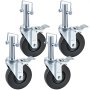 4 Pack 5" Heavy Duty Scaffolding Rubber Swivel Caster With Dual Locking 1" Solid Round Stem 280LBS Capacity Per Wheel