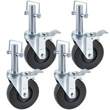 4 Pack 5" Heavy Duty Scaffolding Rubber Swivel Caster With Dual Locking 1" Solid Round Stem 280LBS Capacity Per Wheel