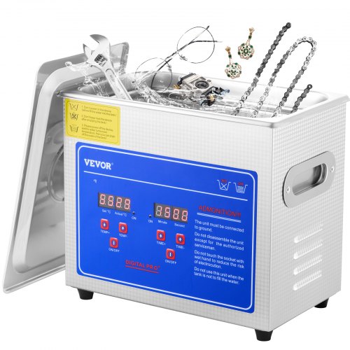 

VEVOR Ultrasonic Cleaner with Digital Timer & Heater, Professional Ultra Sonic Jewelry Cleaner, Stainless Steel Heated Cleaning Machine for Glasses Watch Rings Small Parts Circuit Board (3L)