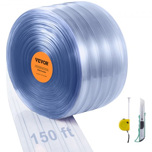 

VEVOR Strip Curtain, 150' Length x 8" Width x 0.08" Thickness, Clear Ribbed PVC Curtain Strip Door Bulk Roll, Plastic Door Strips for Doorways of Supermarket, Garage, Warehouse, Barn, Pet Animal House