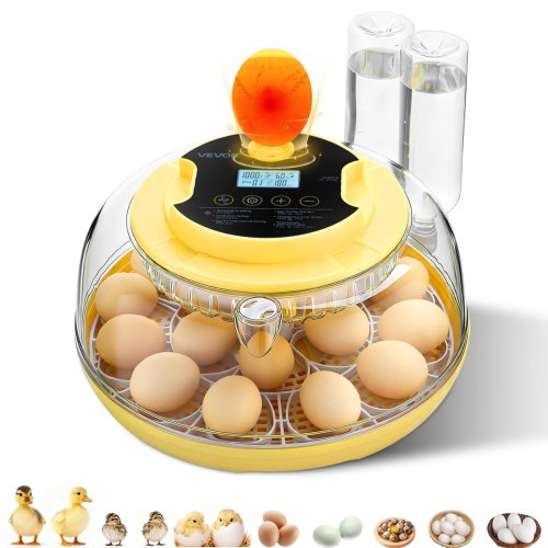 

VEVOR 18 Egg Incubator, Automatic Egg Turner with LED Candler, Temperature & Humidity Control, 360° View Clear Window, Auto Water Refill, Poultry Eggs Incubators for Hatching Chicks Ducks Goose Quail