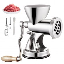VEVOR Meat Grinder Manual 304 Stainless Steel Hand Suction Cup Base & Clamp with Filling Nozzle for Vegetables Grinding & Sausage Stuffing, 6.7x6x9.6inch, Sliver