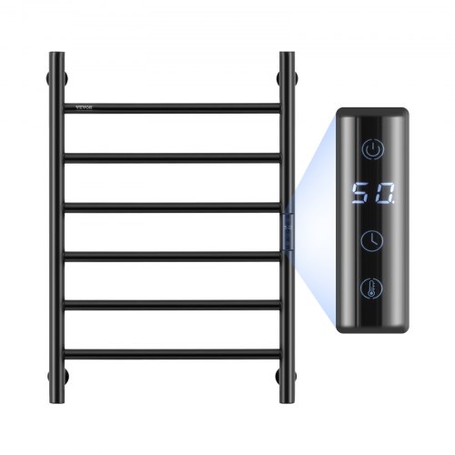 

VEVOR Towel Warmer Heated Towel Bar-Rack - Nopwer Bathroom Wall Mounted Electric Towel Drying Plug-in Matte Black 6 Bars