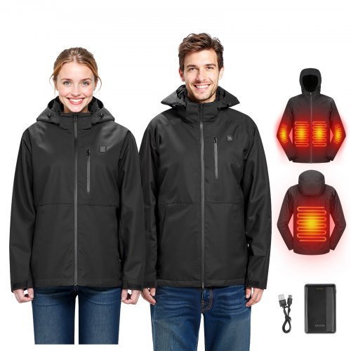 VEVOR Heated Jacket for Men with 7.4V Battery, Soft Shell Electric Heating Coat, Windproof Waterproof Lightweight Outerwear with 5 Heating Zones & 3 Heat Settings, Machine Washable,XL Size