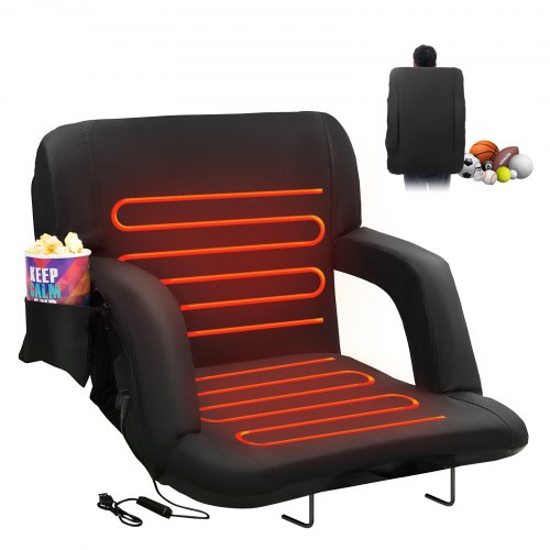 

VEVOR Double Heated Stadium Seat with Back Support, 3 Level Heating Wide Bleacher Seat, Folding Portable Padded Reclining Chair with Hook Pocket Cupholder, Ideal for Sport Event Beach Camping Concert