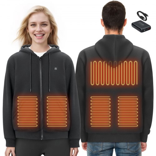 

VEVOR Heated Hoodie, Unisex Heated Sweatshirt with Battery Pack 7.4V, Zip Up Electric Jacket with 5 Heating Zones for Men & Women, Lightweight Warm Heated Outdoor Pullover for Camping, XL Size Black