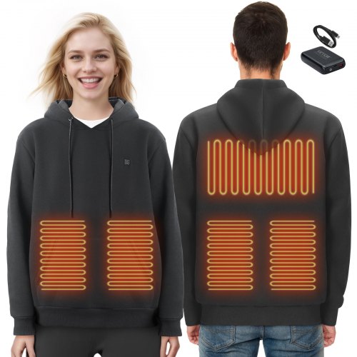 

VEVOR Heated Hoodie, Unisex Heated Sweatshirt with Battery Pack 7.4V, Electric Jacket with 5 Heating Zones for Men & Women, Lightweight Warm Heated Outdoor Pullover for Fishing Camping, S Size Black