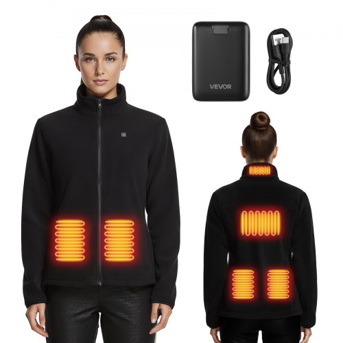 

VEVOR Heated Fleece Jacket for Women, Heated Sweatshirt with 7.4V 16000mAh Rechargeable Power Bank Pack, 6 Heating Zones, 3 Temp Levels, 3h/6h/10h Warmth, for Winter Outdoor Camping, Black, XL Size