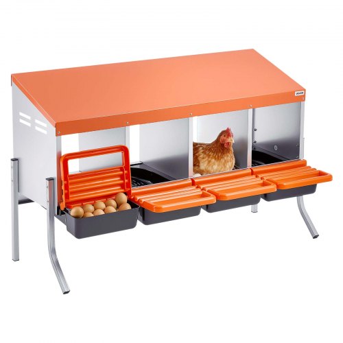

VEVOR Chicken Nesting Boxes, 4 Compartments, with Support Legs, Easy Egg Collection, Galvanized Steel and High-Strength Plastic, Roll Away Nesting Boxes for Chickens and Hens Laying Eggs, Orange