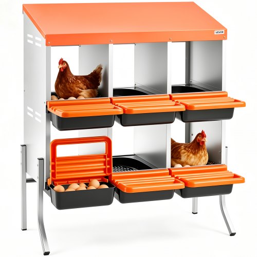 VEVOR Chicken Nesting Boxes, 6 Compartments, with Support Legs, Easy Egg Collection, Galvanized Steel and High-Strength Plastic, Roll Away Nesting Boxes for Chickens and Hens Laying Eggs, Orange