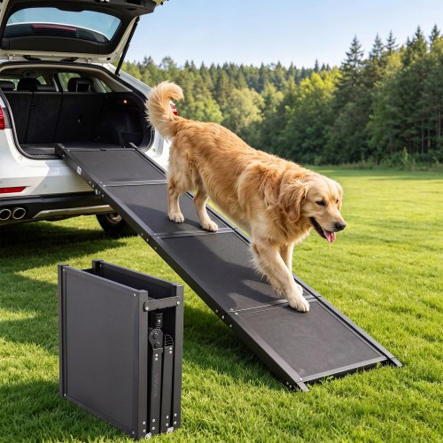 VEVOR Dog Ramp for Car 63" L x 17" W Foldable Pet Ramp Sandpaper Surface, for SUV Car Truck Outdoor, 250 lbs Capacity, Extra Long and Wide Gentler Climb, Non-Slip Portable for Medium & Large Dogs