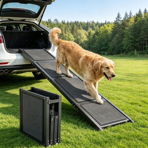 VEVOR Dog Ramp for Car 63" L x 17" W Foldable Pet Ramp with Felt Surface, for SUV Car Truck Outdoor, 250 lbs Capacity, Extra Long and Wide Gentler Climb, Non-Slip Portable for Medium & Large Dogs